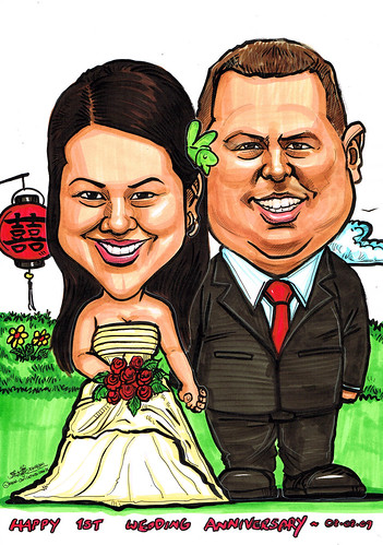 wedding couple caricatures at garden