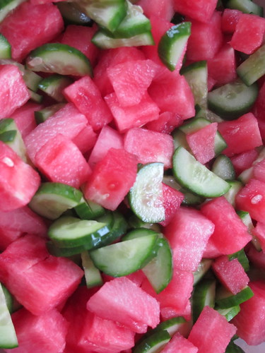 chopped cucumber and watermelon