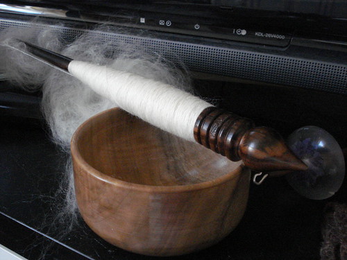 Spinning cobweb yarn on a Russian style supported spindle