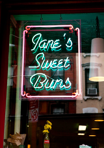 Neon sign of Jane's Sweet Buns