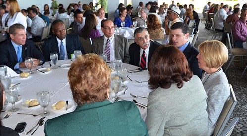 Juan Garcia, USDA Acting Deputy Administrator for Farm Programs at FSA (fourth from left) speaks with USDA and commonwealth agency leadership at the Market Expansion Conference held June 22 – 23 in San Juan, Puerto Rico.  Pictured (from left to right) are Jose Otero, USDA Rural Development; Fernando Arroya, National Resources Conservation Service; Juan Ortiz Servia, State Executive Director, Puerto Rico Farm Service Agency; Juan Garcia; Javier Rivera Aquino, Puerto Rico Secretary of Agriculture; and Patricia Dombroski, Mid-Atlantic Regional Administrator, Food and Nutrition Service. 