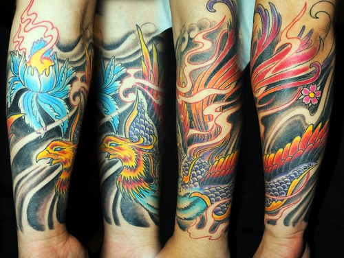 Phoenix half sleeve tattoo Photo by gettattoo Comment on this photo