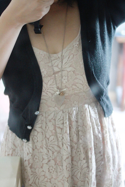 Dusty Rose Lace Dress & Black Cardi