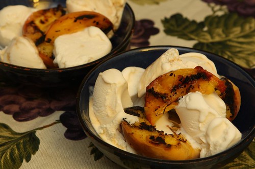 Grilled Peaches with Vanilla and Creme Caramel Ice Cream