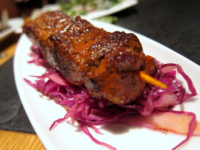 VENISON ANTICUCHO WITH A WARM RED CABBAGE SALAD