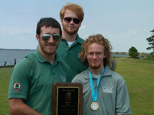 Garret Gipson (right), Emmitt Winner from False Cape State Park, with Supervisors Tyler Reedy (left) and Garrett Milton (center)