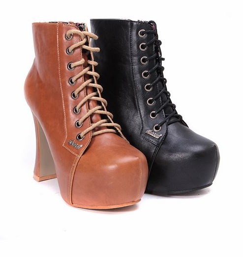 hot-unique heel lace up brown&black- $16.99