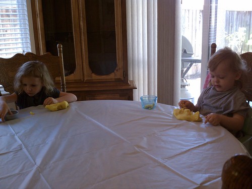 Lily and Livi playing with homemade playdough
