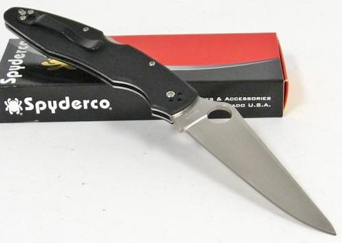 Spyderco Police3 Folding Knife 4-3/8" VG10 Plain Blade, Black G10 Handles
