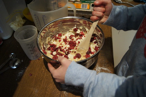 Raspberry and White Chocolate Muffin - mixing