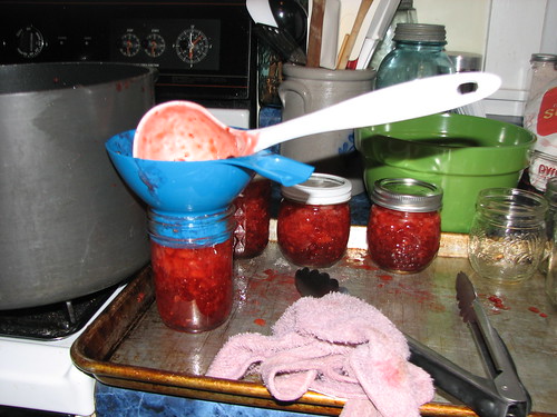 filling jars with ruby red goodness