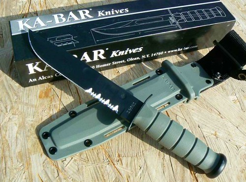 KA-BAR Foliage Green Fighting Knife 11.75" Overall Serrated w/Kraton