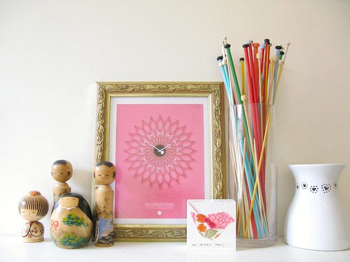 a new shelf arrangement with a wee bit of pink