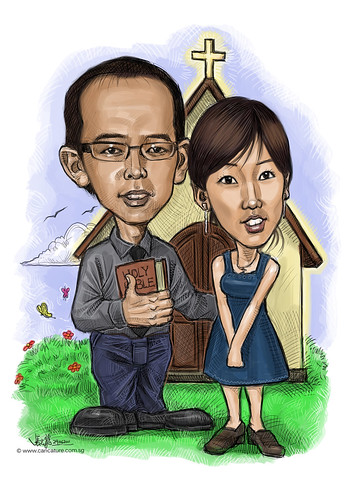digital couple caricatures @ church