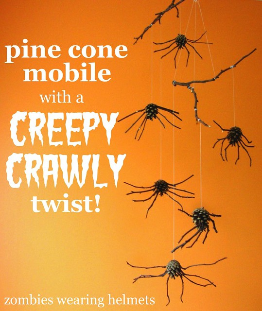 pine cone spider mobile with a creepy crawly twist!
