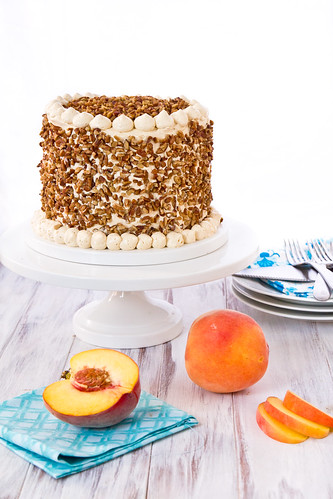 Peach Cake with Dulce de Leche Frosting