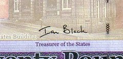 Signature on Ian Black on a Jersey £20 bank note