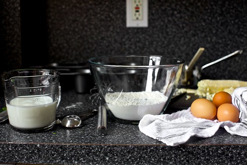 buttermilk, flour, eggs and corn