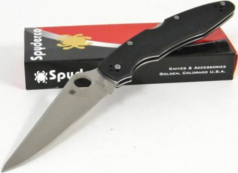 Spyderco Police3 Folding Knife 4-3/8" VG10 Plain Blade, Black G10 Handles