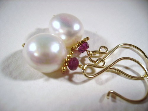 Fresh Water Pearls, Garnet, vermeil, 14k gold filled Earrings by OBTP-Jewelry