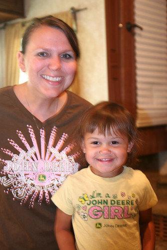 Kaidence and I modeling our John Deere Shirts