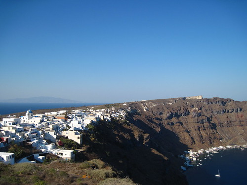 The village of Manolas on the island of Therasia, Santorini, overlooking the caldera.