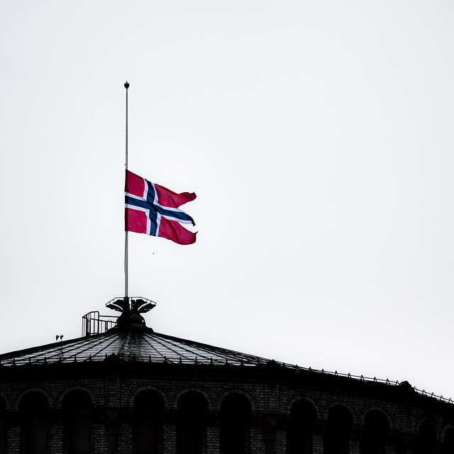 Norwegian flag at half mast