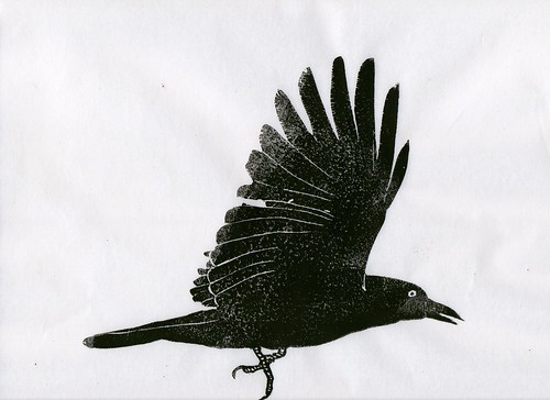 Crow linocut