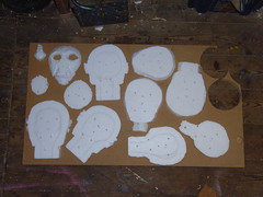 Slices through a carved polystyrene head