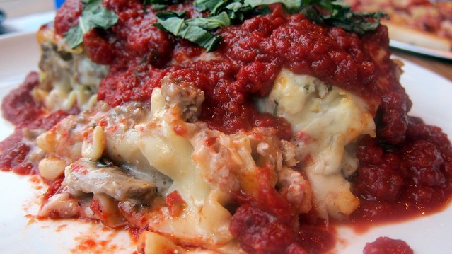 italian sausage and mushroom lasagna at westside pie