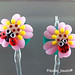 Earring Pair : Pink Ladybug Flower Blossom