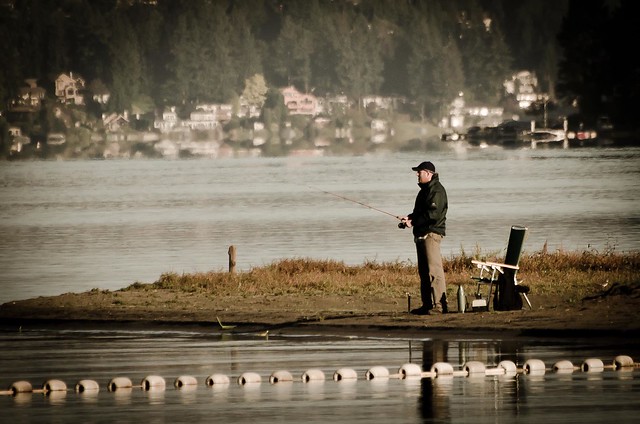 Fisherman on the banks of Lake Sammamish State Park