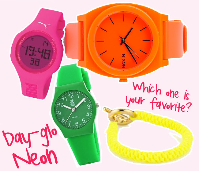 Neon bracelets, Neon watches, Fluorescent Fashion accessories