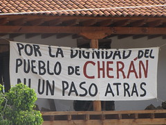 Cherán protest banner