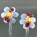 Earring Pair : Red Ladybug Peiwinkle Flower Blossom