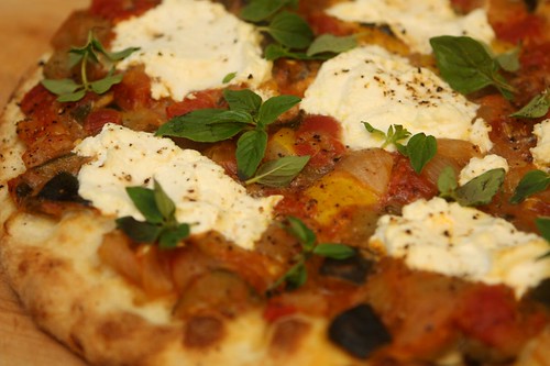 Stewed Summer Squash Pizza with Ricotta and Oregano