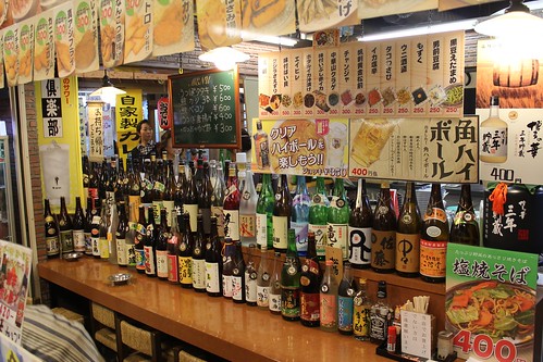 Lots of sake at a bar in a market of Kochi 高知の市場の中の酒屋さん