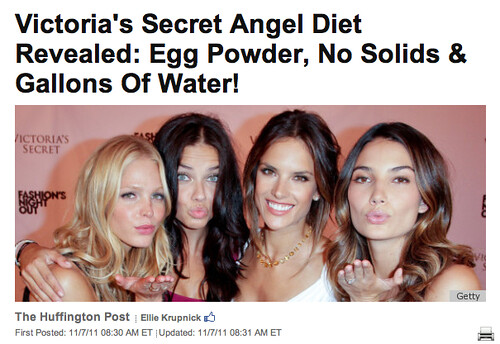 Huffington Post screen shot of four Victorias Secret models making kissy faces at the camera