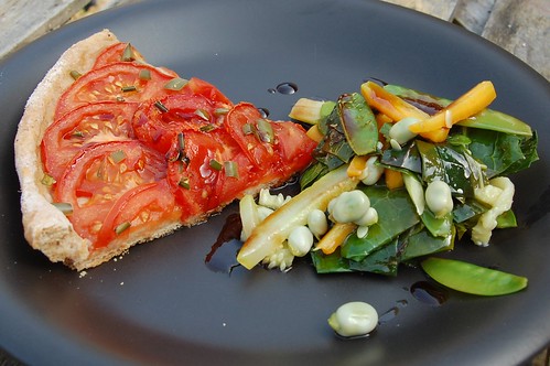 cooked salad and tomato tart