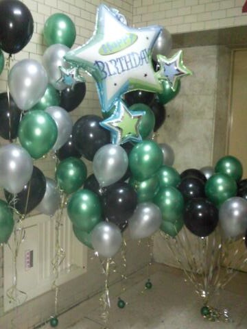 生日氣球外送，空飄氣球，綠色，黑色，銀色 by 豆豆氣球材料屋 http://www.dod.com.tw