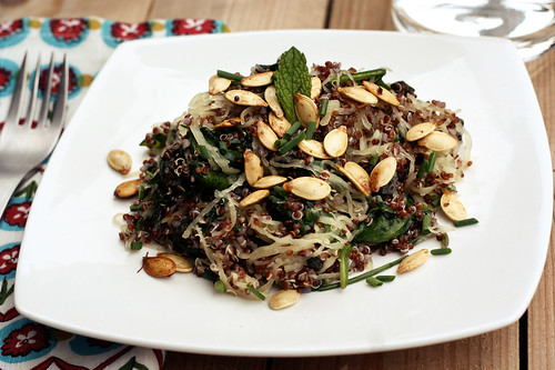 Red Quinoa with Spaghetti Squash, Spinach, Fresh Herbs and Toasted Pumpkin Seeds 