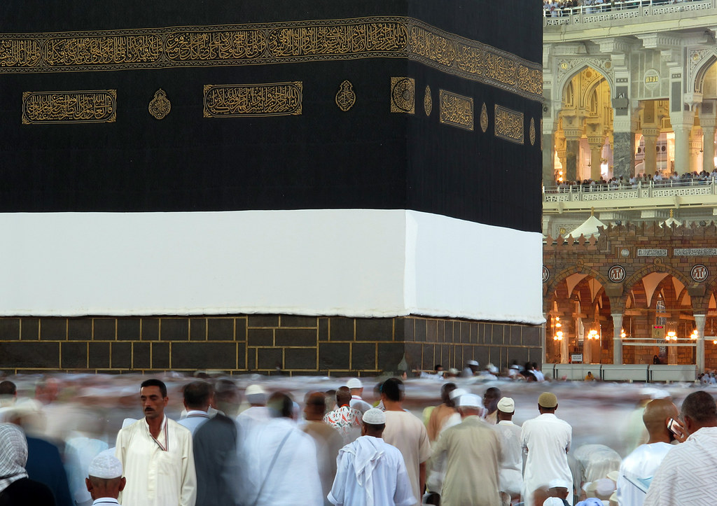  Muslim pilgrims move around the Kaaba, the black cube, inside the Grand Mosque, in Mecca