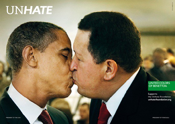 US President Obama & Venezuela President Chavez LipLock in New Benetton Ad