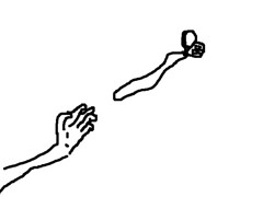 a line drawing of a hand reaching for a locket