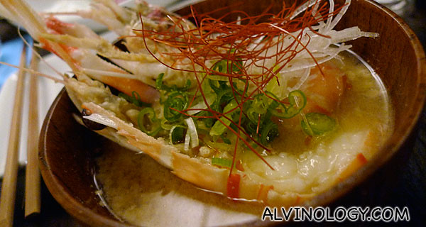 Scampi (lobster) miso - whole scampi, daikon, spring onion & sansho pepper  
