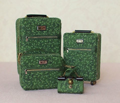 Dollhouse Miniature Green Rolling Luggage Set