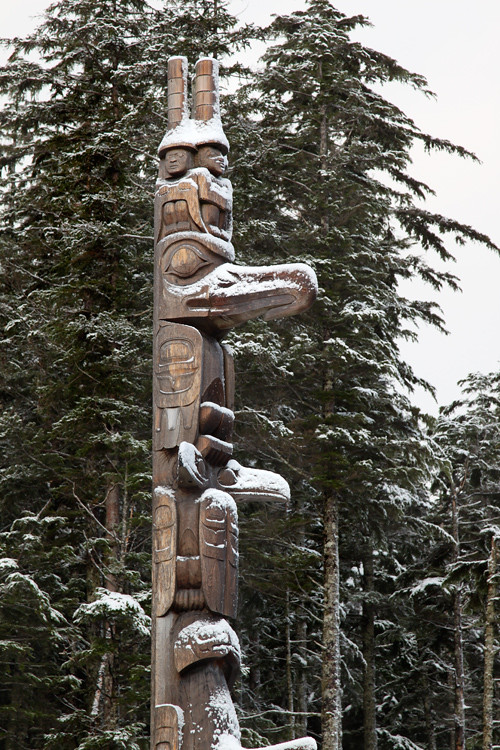 snow on the Unity Pole, Kasaan, Alaska