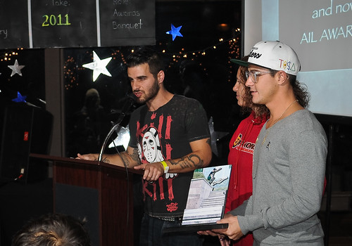 Arlo and Pam presenting Brian Aragon the 2011 AIL Skater Recognition Award