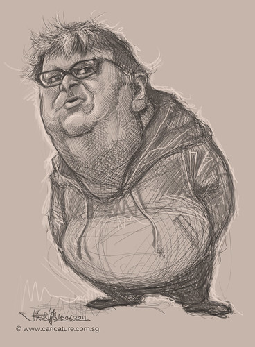 digital caricature sketch of Michael Moore
