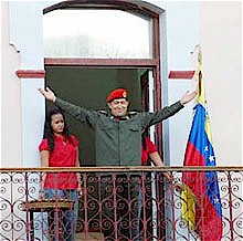 President Hugo Chavez greets the Venezuelan masses upon his return from Cuba for medical treatment. Chavez is committed to building socialism in his country and throughout Latin America. by Pan-African News Wire File Photos